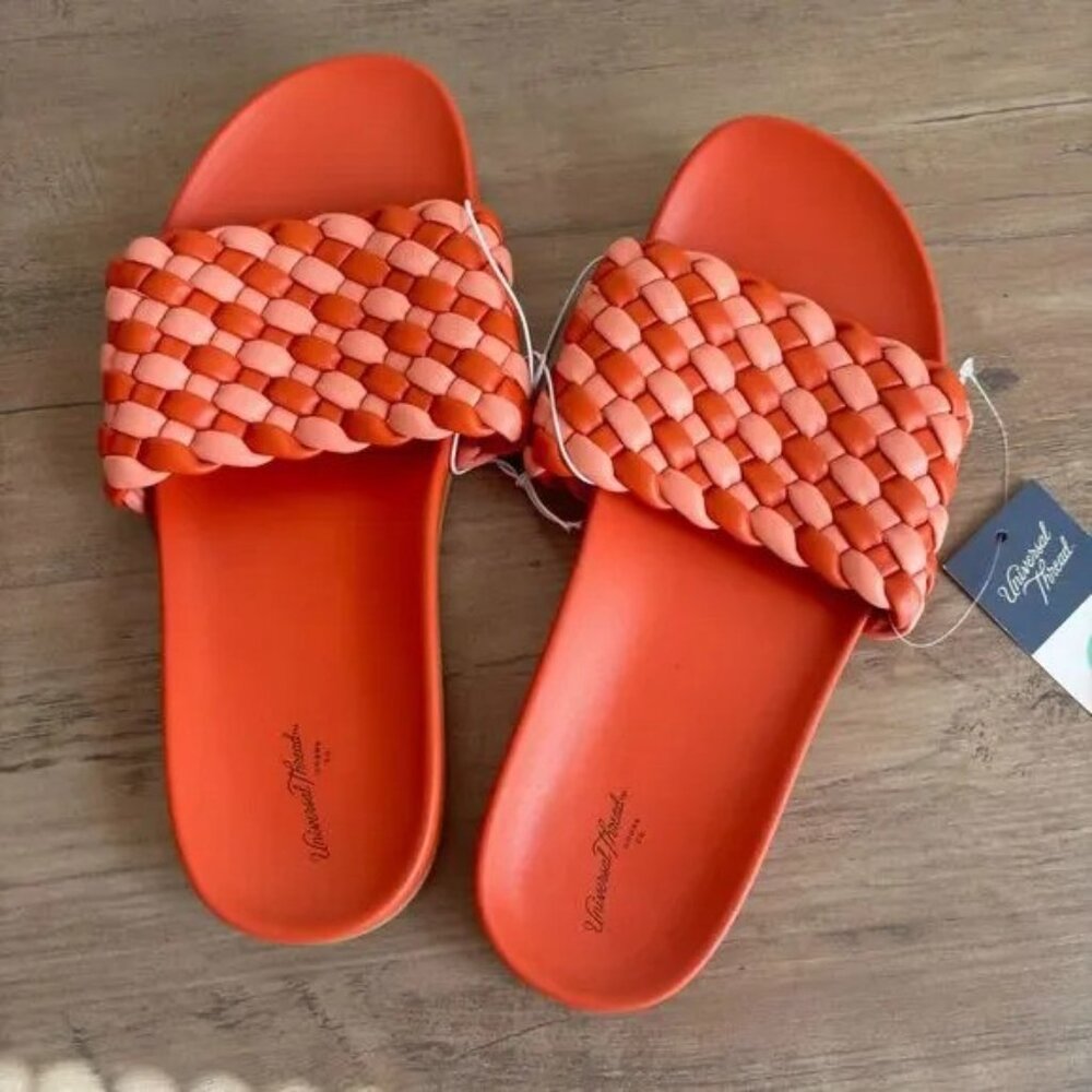 NWT Universal Thread Woven Red & Pink Slide Sandals – Women’s 7.5‎